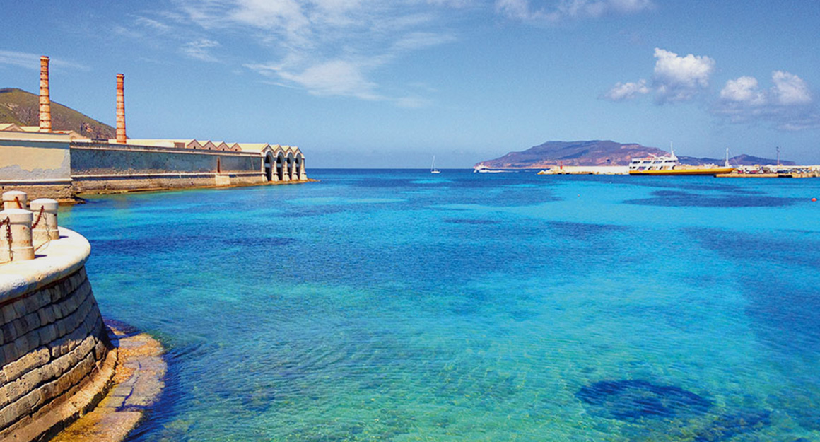A clear turquoise-blue bay.